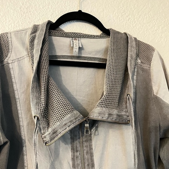 XCVI Lightweight Full Zip Jacket Women's L Gray 3/4 Sleeve Bomber Mesh Cowl - Picture 5 of 5